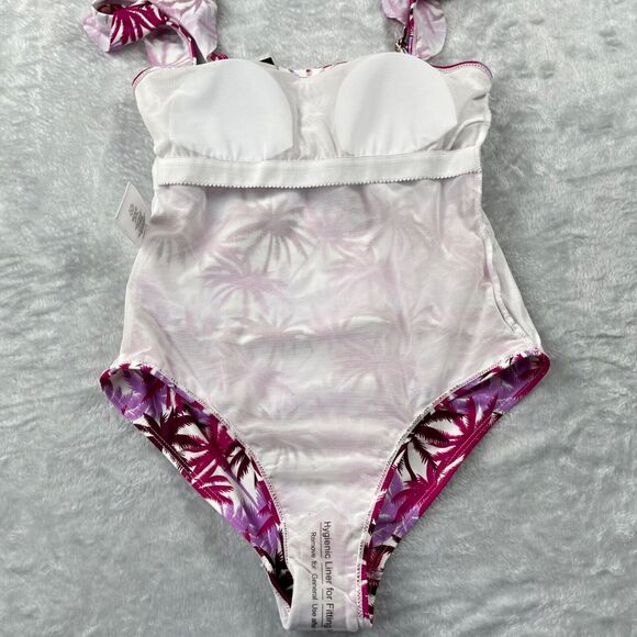 Jones New York Swimsuit Medium Fuchsia Palm Tree Ruffle Sleeve Bandeau Neck - Picture 11 of 13